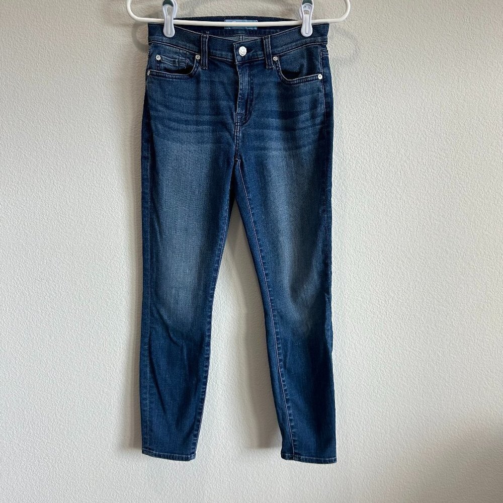 7 For All Mankind Blair Blue Stretch Denim Mid Rise Skinny Jeans